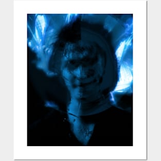 Portrait, digital collage and special processing. Man, like in night dreams. Demon. Blue like ice. Posters and Art